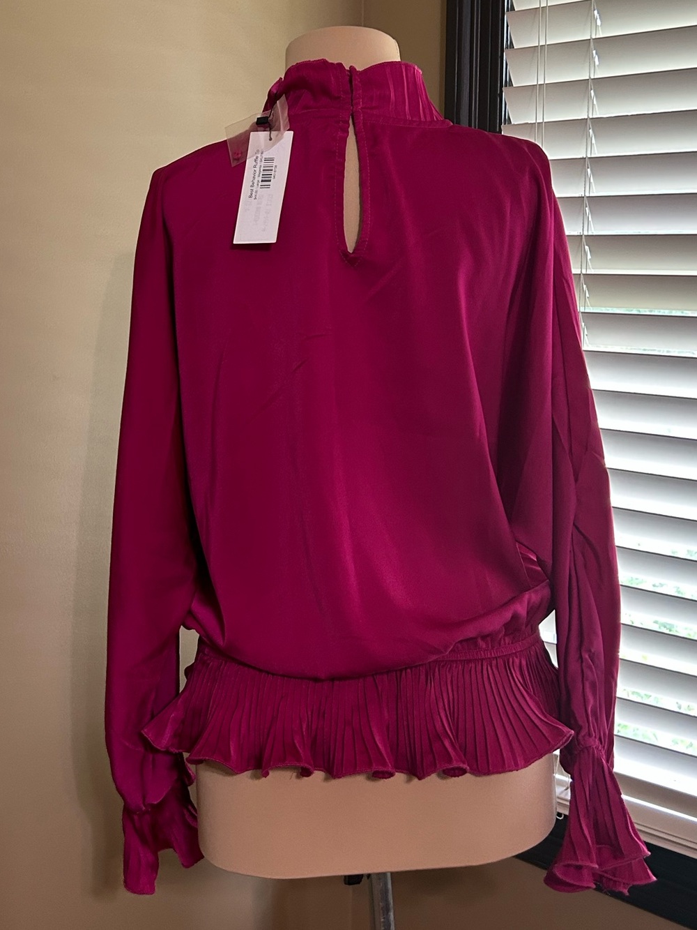 Strut and Bolt Best Behavior Ruffle Fuchsia Pleated Hem Mock Neck Blouse - Picture 2 of 6